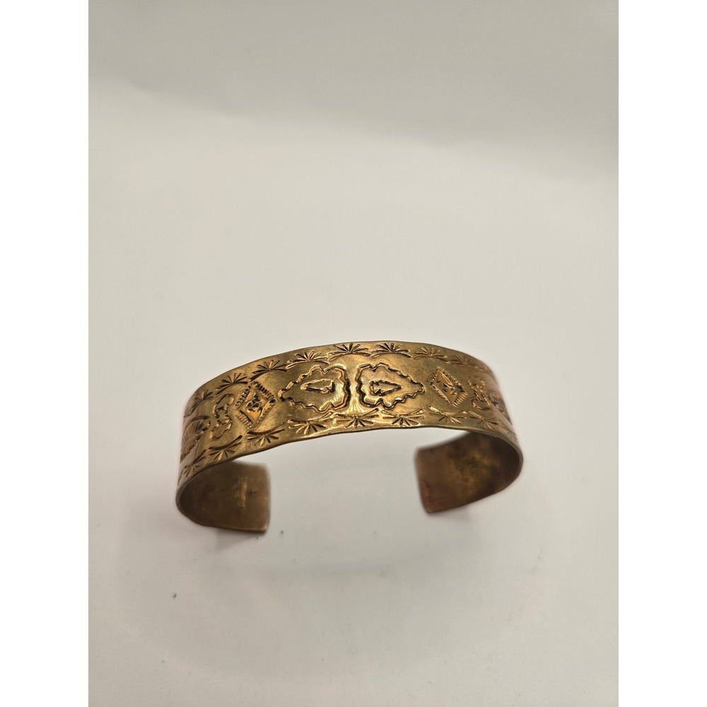Vintage Southwestern Copper Cuff Bracelet Hand Stamped Thunderbird Tribal Boho